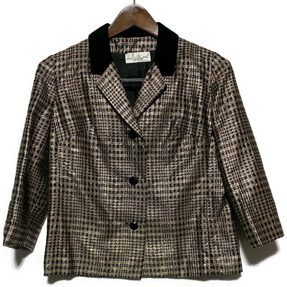 Edward Claypool Indianapolis Black & Gold Evening Jacket Size 10 w/Felt Collar